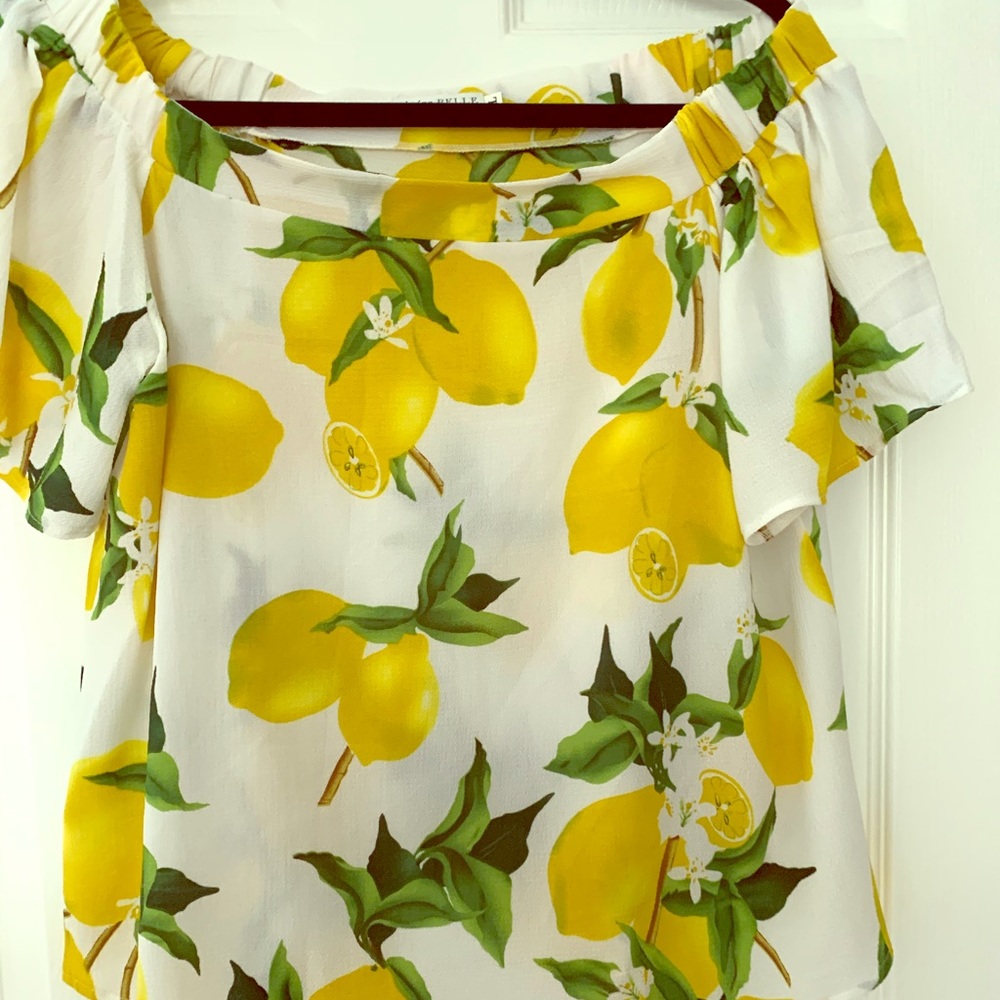 Lemon print off the shoulder blouse